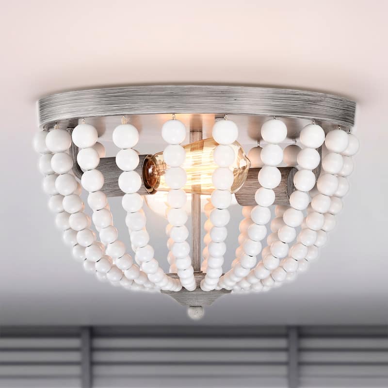 Monic 13 Inch White Beads Flush Mount 2-Light