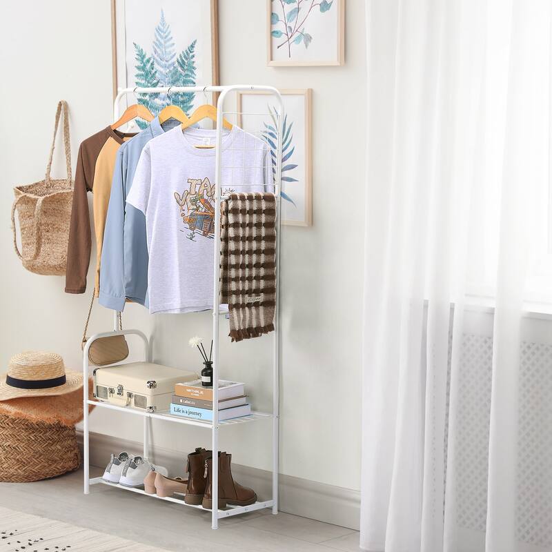 Metal Clothing Racks with Shoe Storage - White - Small