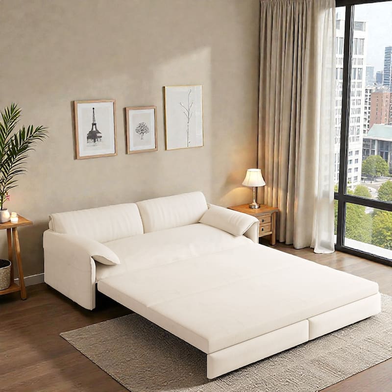 66" Pull Out Sofa Bed, 3-in-1 Convertible Queen Sleeper Sofa with Side Storage, Velvet Loveseat for Living Room Apartment