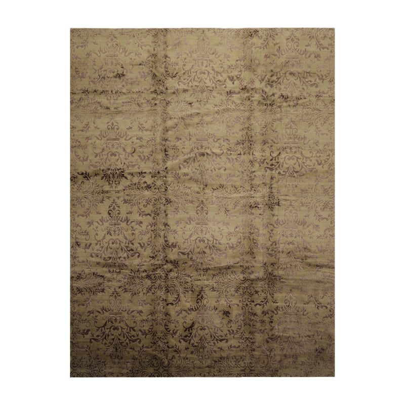 Hand Knotted Damask Moss Tibetan 100% Wool Modern Oriental Area Rug - 9' x 12'