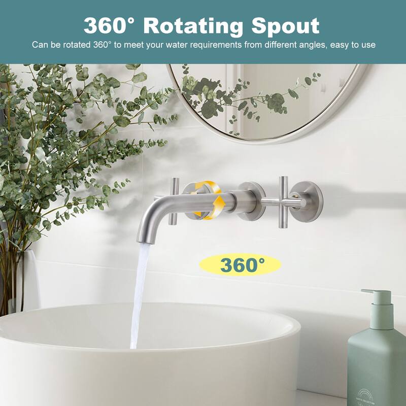WOWOW Wall Mount Double Handle Bathroom Faucet