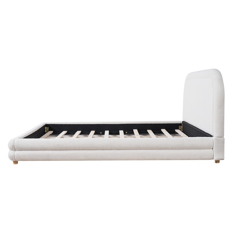 Christopher Knight Home - Camellia Modern Boucle Upholstered Bed Frame with Thick Curved Headboard and Wood Legs
