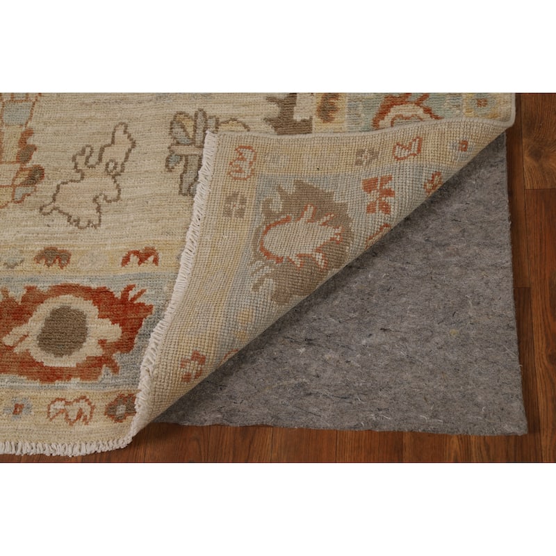 Vegetable Dye Oushak Turkish Rug Handmade Beige Wool Carpet - 5'0"x 7'7"