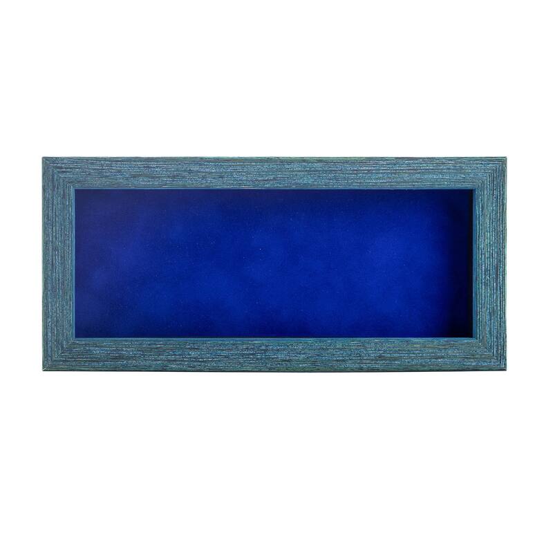 13x34 Shadow Box Frame Blue Wood | With a 1" Usable Display Depth | Includes a Royal Blue Real Suede Texture Acid-Free Backing