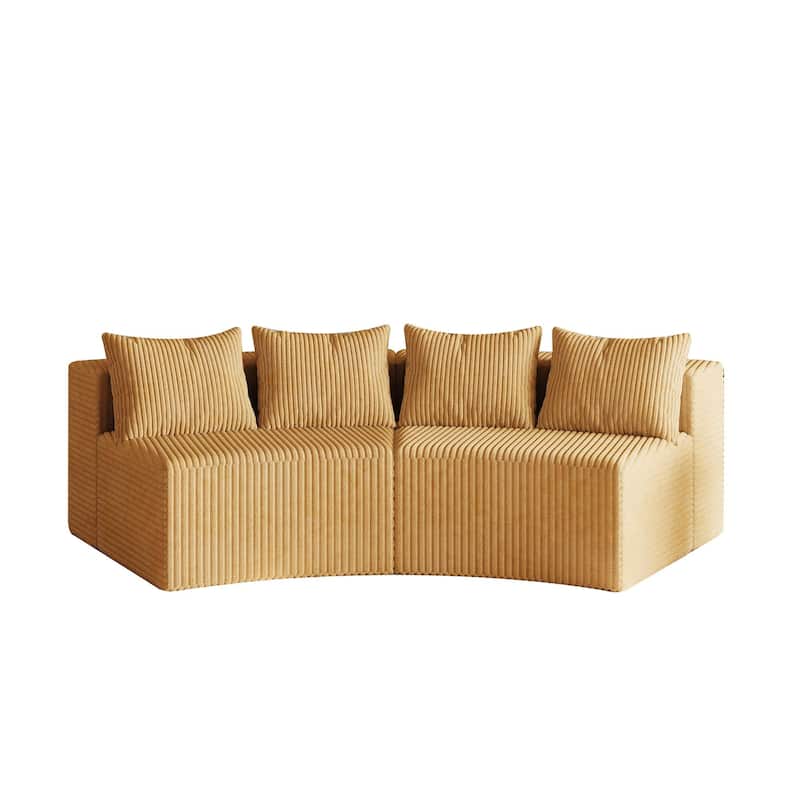 Modular Curved Loveseat Couch Corduroy Sectional Sofa with 4 Pillows