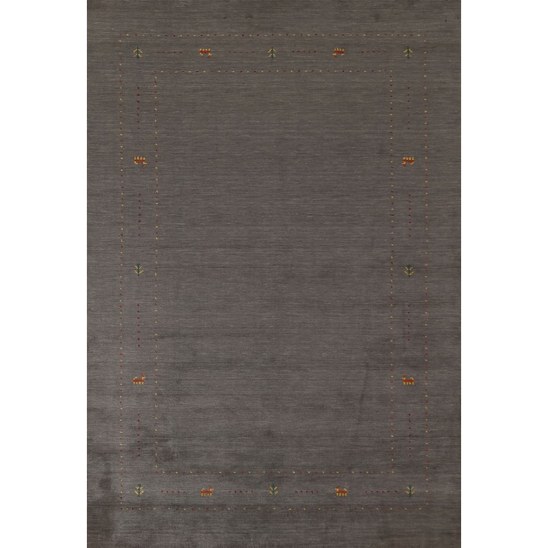 Grey Tribal Gabbeh Oriental Area Rug Handmade Wool Carpet - 6'7"x 9'9"
