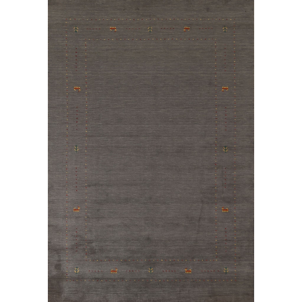 Grey Tribal Gabbeh Oriental Area Rug Handmade Wool Carpet - 6'7"x 9'9"