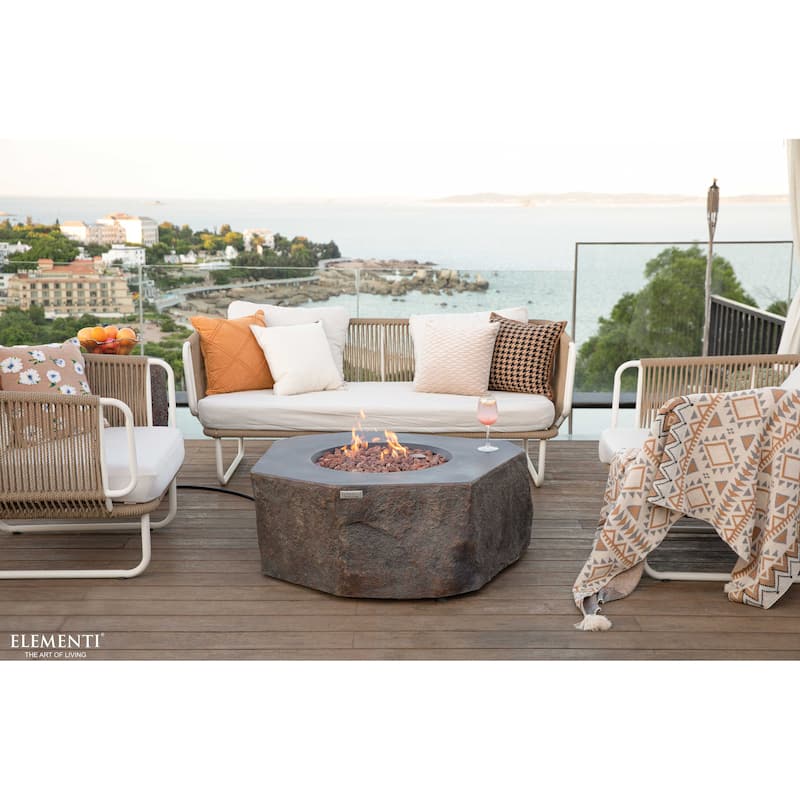 Elementi Columbia 45,000 BTU Concrete Propane Fire Table with Lava Rocks & Cover - 41.7 X 41.7 X 15.7