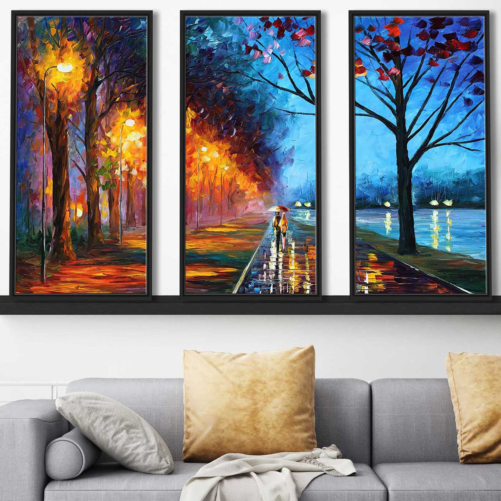Alley By The Lake By Leonid Afremov Print In Floating Canvas Set Of 3 Multi Color Overstock 32393278 Alley by the lake i canvas wall art by leonid afremov. overstock com