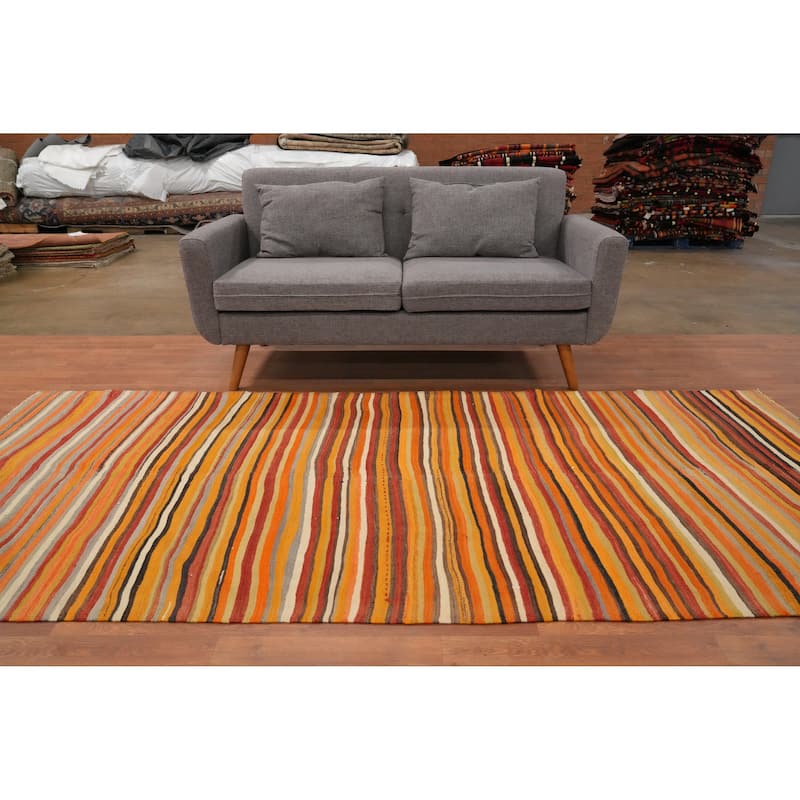 Hand Woven Oriental 100% Wool Carpet Southwestern Geometric Oranges & Rust Kilim Runner Rug - 9' 5'' X 4' 5''