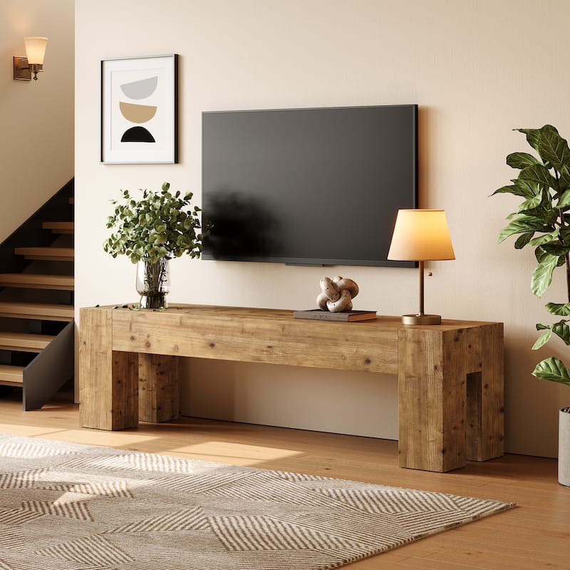 Solid Wood TV Stand, 63" Extra Long Media TV Consoles Table for Living Room Gaming Entertainment Center for TVs up to 75 Inches