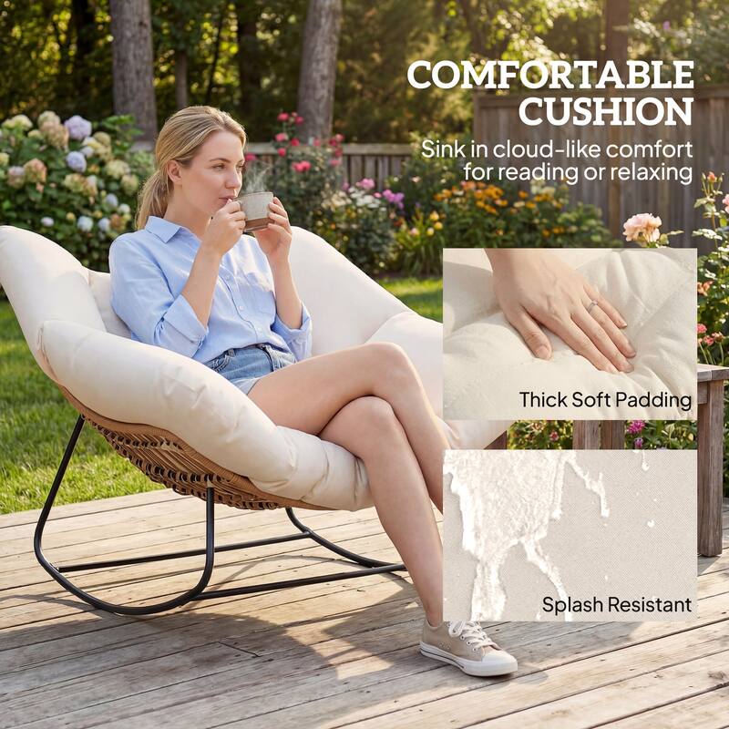 Outsunny Papasan Rocking Chair, Wicker Oversized Indoor Outdoor Rocking Chair with Cushion