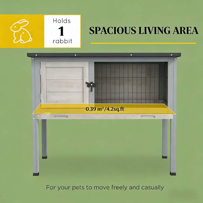 Small Animal Cage Rabbit Hutch,Elevated Rabbit Hutch，is designed for convenient cleaning - Black+ Gray