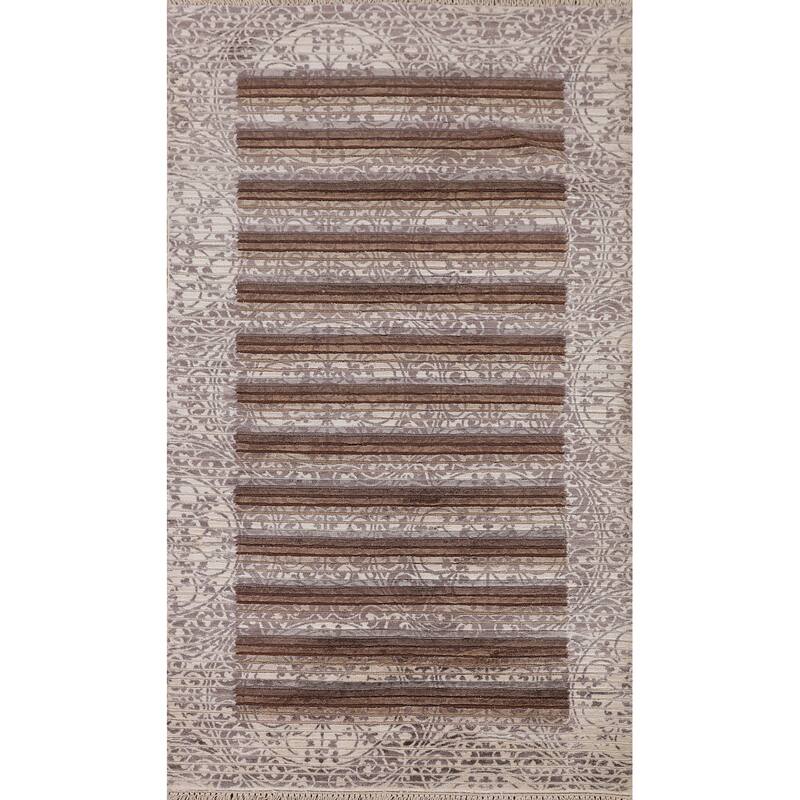 Modern Indian Accent Rug Handmade Abstract Wool Carpet - 2'8"x 5'0"