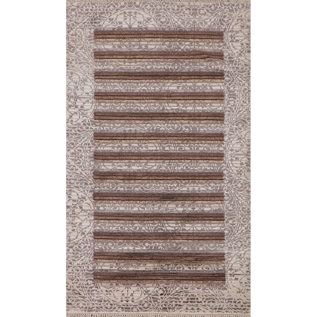 Modern Indian Accent Rug Handmade Abstract Wool Carpet - 2'8"x 5'0"