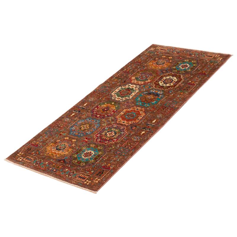 ECARPETGALLERY Hand-knotted Modern Ersari Brown Wool Rug - 2'8 x 6'5
