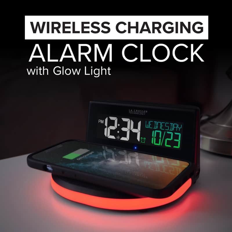 La Crosse 617-148V2 Qi-certified Wireless Charging Alarm w/Glow light