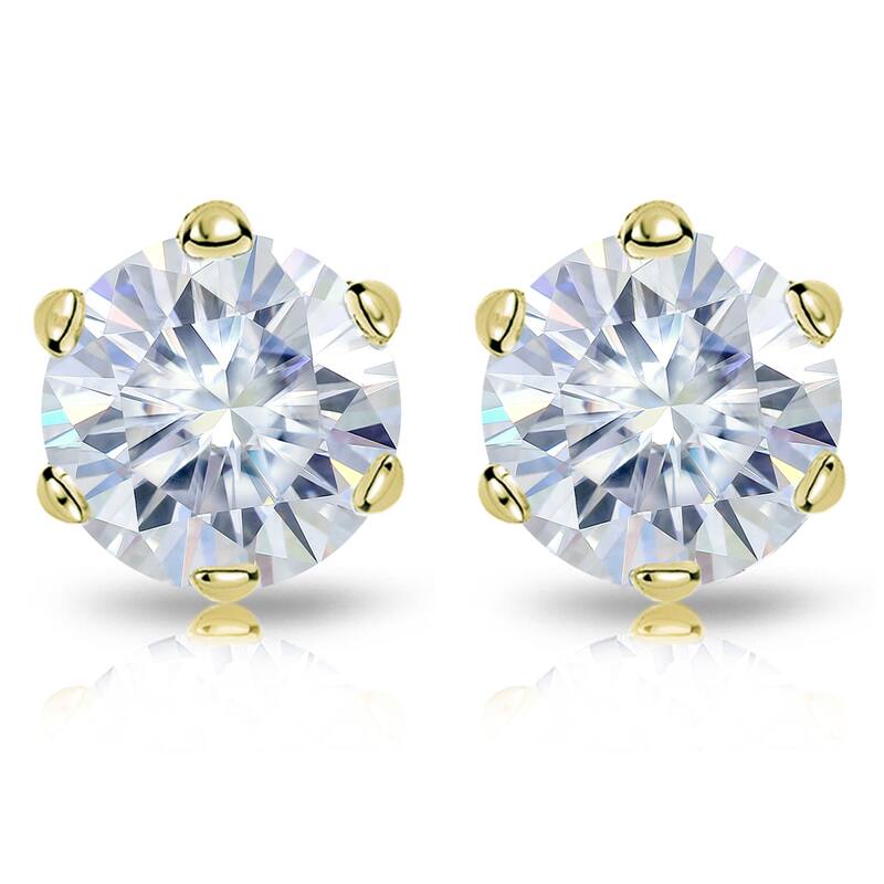 Auriya 14k Gold 3 1/2ctw Round Moissanite Stud Earrings - 7.8 mm