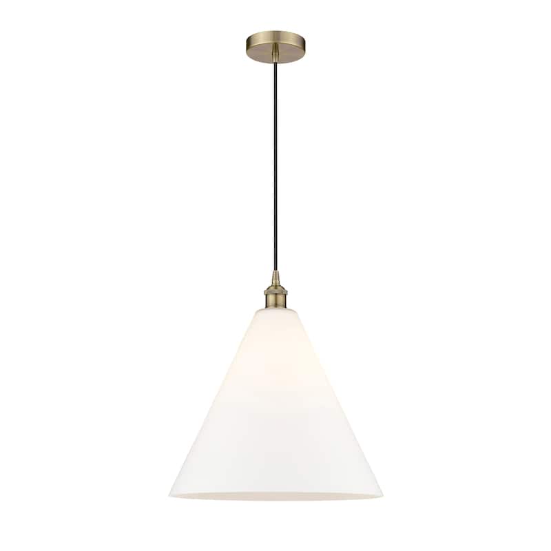 Innovations Lighting Berkshire - 1 Light 16" Cord Hung Mini Pendant - Antique Brass/Matte White