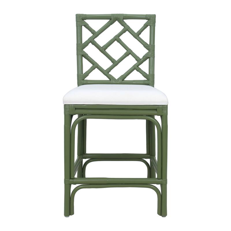 Natural Rattan Handmade Chippendale Single Cushioned Bar Stool by East at Main