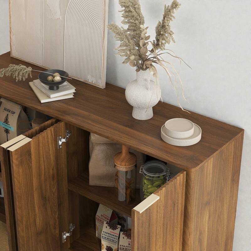 55.1" Modern Fluted Buffet Cabinet with Adjustable Shelves, Large Sideboard Credenza Storage Console Table