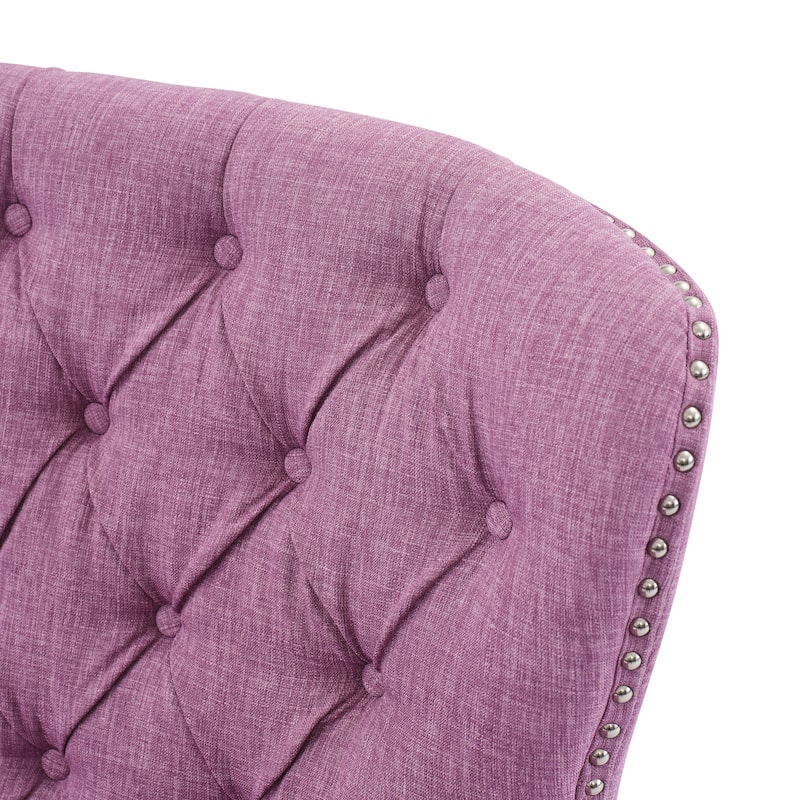 Vintage Upholstered Lounge Chair, Tufted Single Sofa Armchair with Nailhead Trim, Wood Legs, Curved Backrest for Bedroom, Office