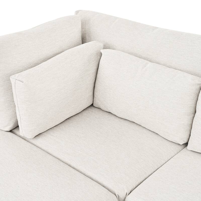 Modern Sectional Sofa with Piping Stitch Detail and Removable Ottoman and 5 pillows for Living Room or Guest Room