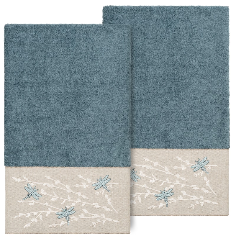 Authentic Hotel and Spa 100% Turkish Cotton Braelyn Embellished Bath Towel - Teal