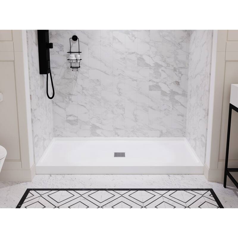 Alexander 60 in. L x 36 in. W Alcove Shower Pan Base with Center Drain in Glossy White Marine Acrylic