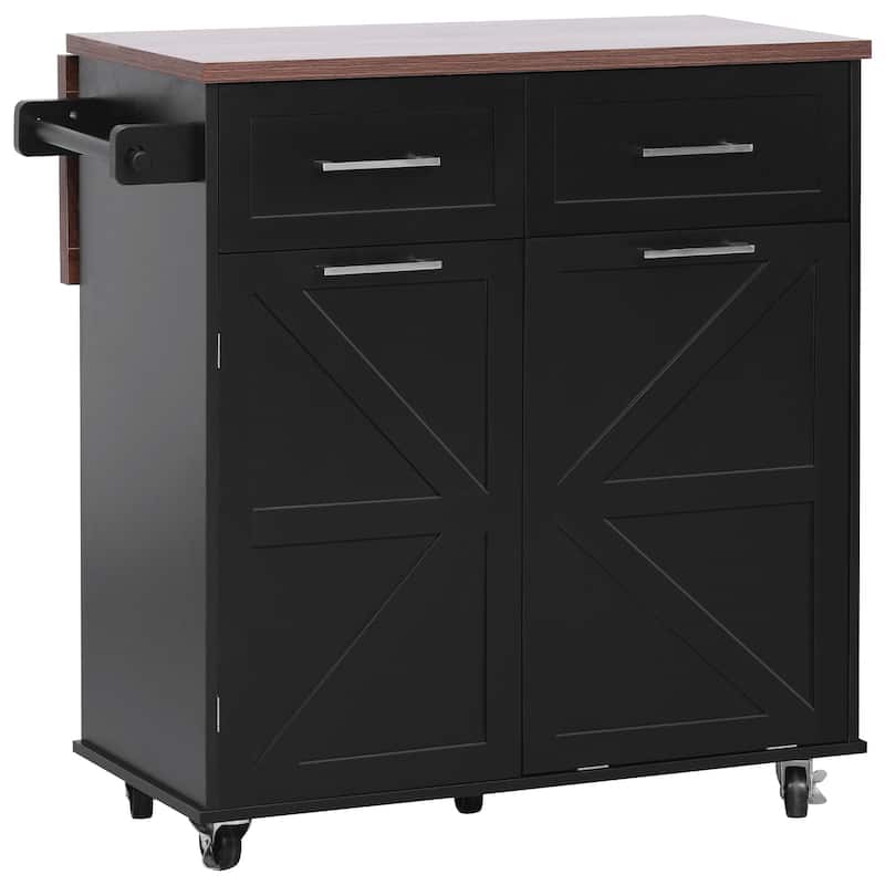 47.2"Farmhouse Kitchen Island with Drop Leaf, Removable Side Racks,Two Drawers,Rolling Kitchen Cart on Wheels with Towel Rack