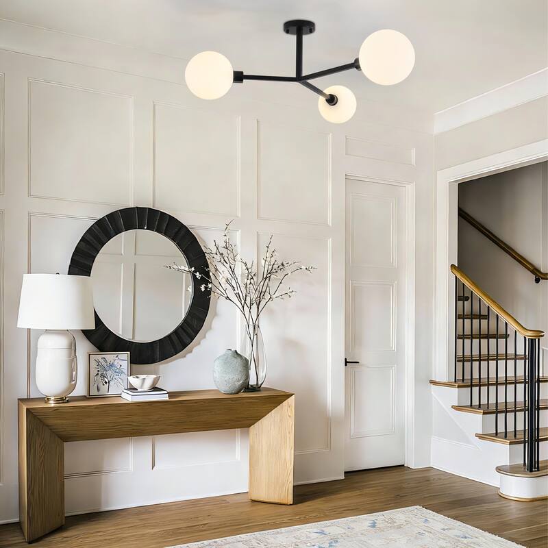 3-Light Semi Flush Mount Ceiling Light with Frosted Glass Shade