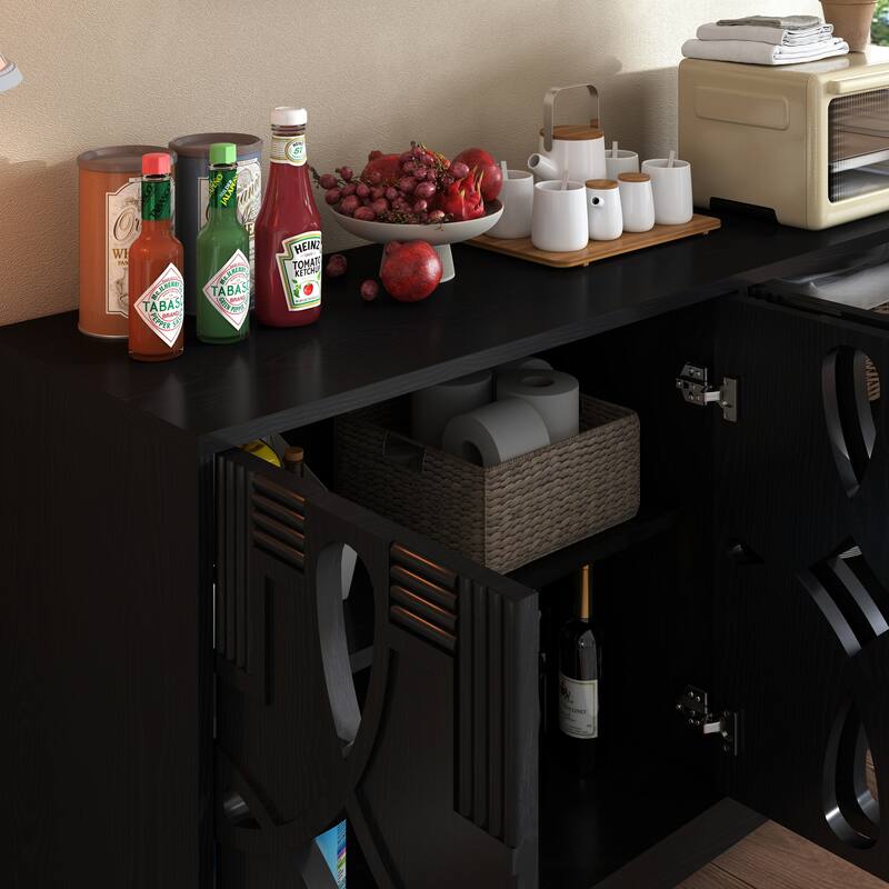 Sideboard Buffet with Hollow Carved Doors, Wood TV Media Console Table, Accent Cabinet with Adjustable Shelves