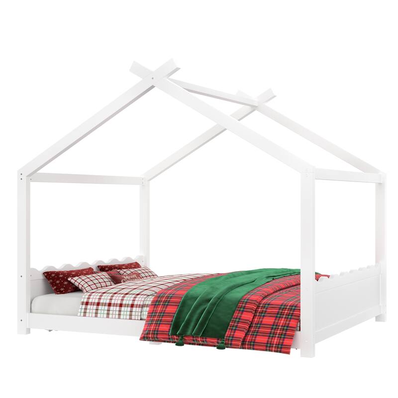 Wood House Bed Floor Bed with Support Slats Montessori Bed