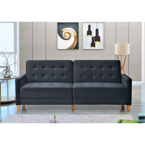 slide 2 of 14, Jonathan Tufted Velvet Sofa Bed Sleeper Black