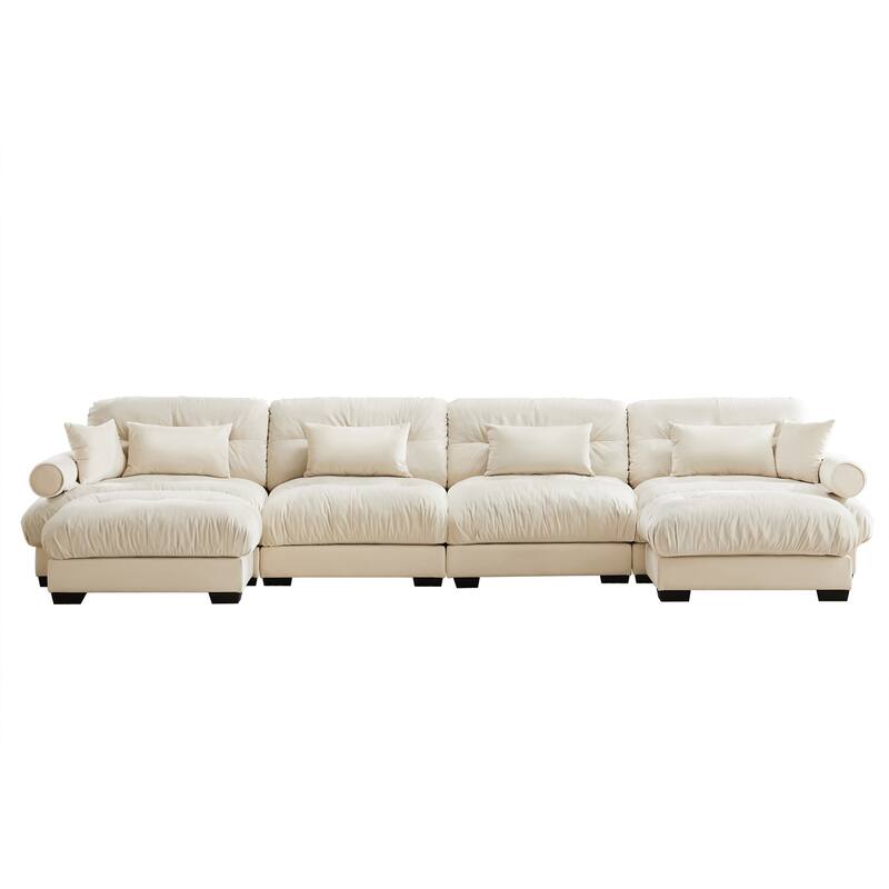 Modern Sectional Couch Comfortable Upholstered Sofa Set with Lumbar Pillow and Throw Pillow for Living Room