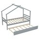 preview thumbnail 12 of 10, Grey Twin Size Pine Wood House-shaped Bed with Trundle and Roof for Kids, Boys and Girls