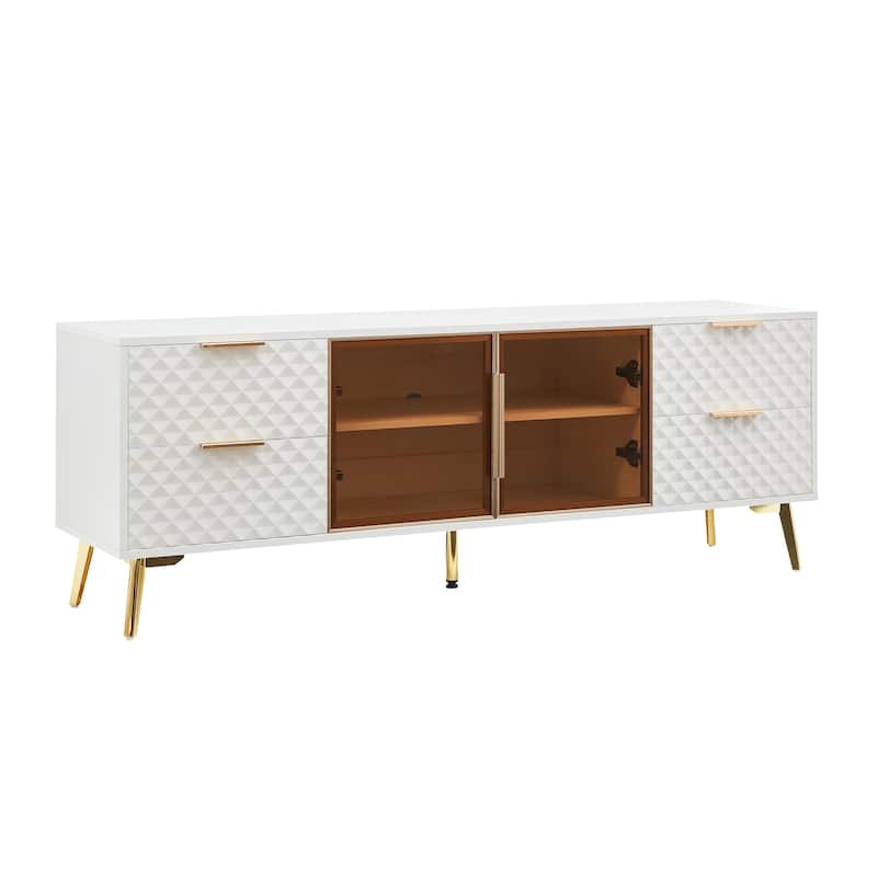 59.9" TV Stand with Geometric Design and 4 Drawers with 2 Shelves