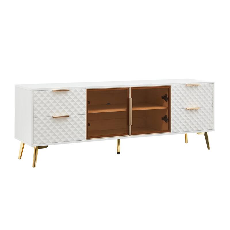 Modern Carved TV Stand and cabinet Set of 2, Entertainment Center for 65 Inch TV,Modern cabinet with Three Drawer