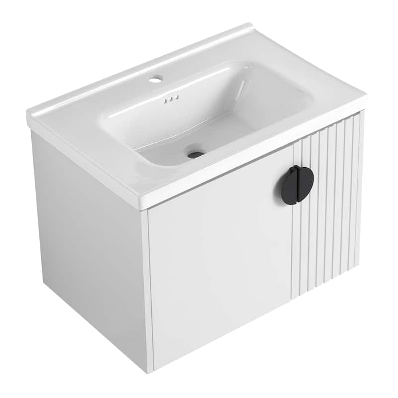 28 Inch Bathroom Vanity with Ceramic Sink, For Small Bathroom, Bathroom Vanity with Soft Close Door - White