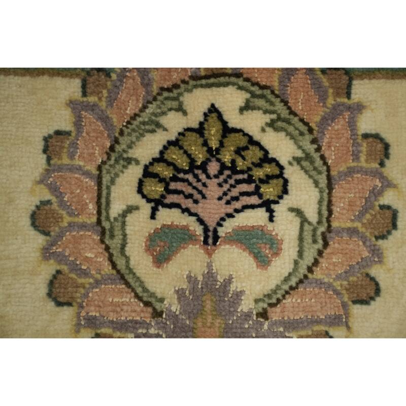 Hand Knotted Oriental Wool & Silk Carpet Traditional All-Over Beige & Ivories Tabriz Area Rug - 9' 11'' X 6' 6''