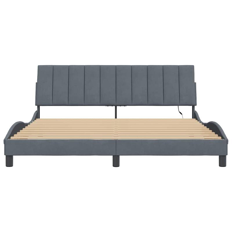 vidaXL Bed Frame with LED without Mattress "Hanko" Dark Grey 183 x 83.9 " Velvet - 183 x 3 x 17.7 "