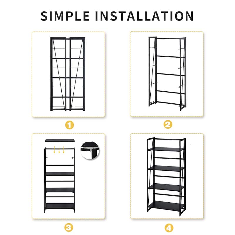 Industrial Home Office Bundle - 4-Tier Folding Bookshelf and 39" Study Desk, No Assembly Required