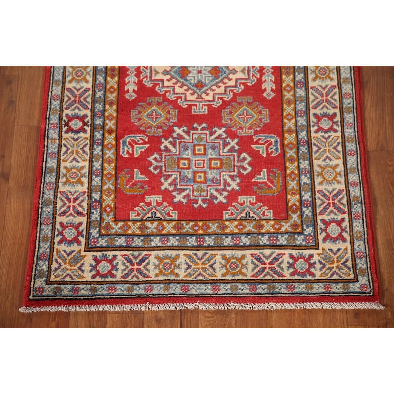 Kazak Oriental Accent Rug Hand-Knotted Red Geometric Wool Carpet - 2'8"x 4'1"