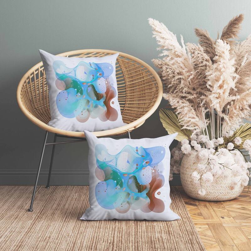 Whimsical Waves Indoor/Outdoor Reversible Throw Pillow Blue and Brown