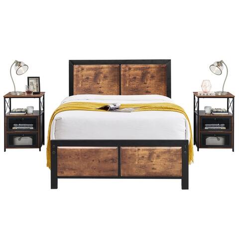 Taomika 3-pieces Bedroom Set Platform Bed and Nightstands Set of 2