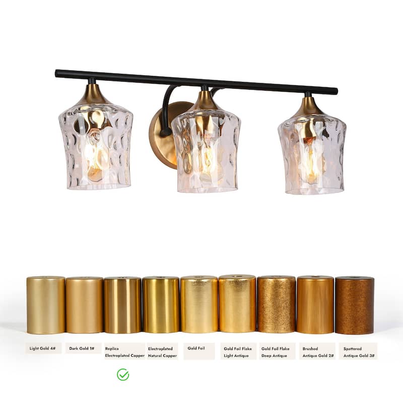 Modern Black Gold Bathroom Vanity Light Hammered Glass Wall Sconces Lamps with 1/2/3/4 Lights