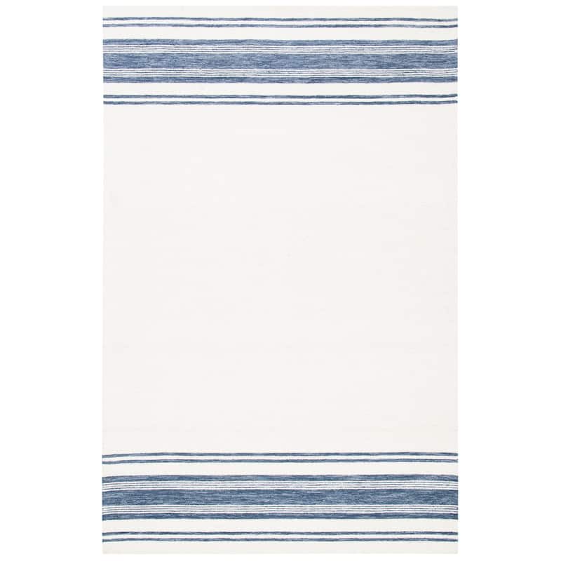 SAFAVIEH Handmade Metro Hedije Stripe Wool Rug - 6' Square - Ivory/Blue