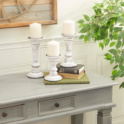 White Wood Country Cottage Candle Holder (Set of 3) - S/3 6", 8", 10"H
