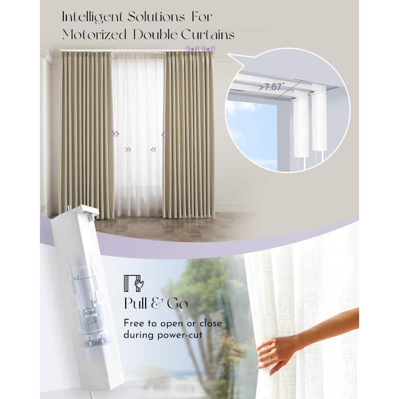 Smart Curtain System, Retractable Motorized Curtain Rail Compatible with Alexa Google (77" to 141" Width),White