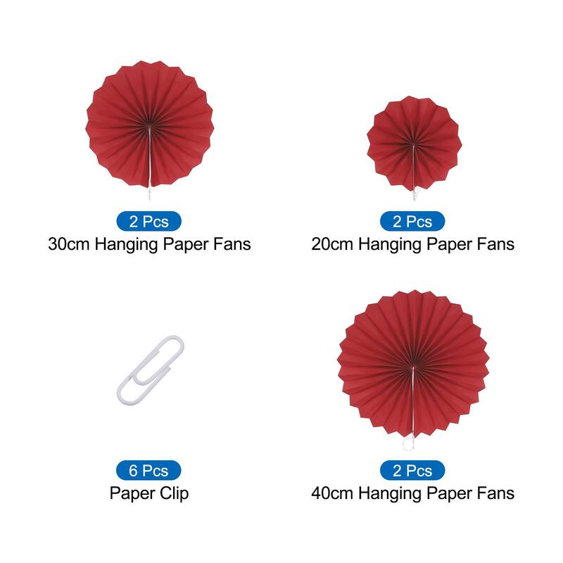 Hanging Paper Fans Party Set 6Pcs Decoration for Home Birthday Wedding - Wine Red